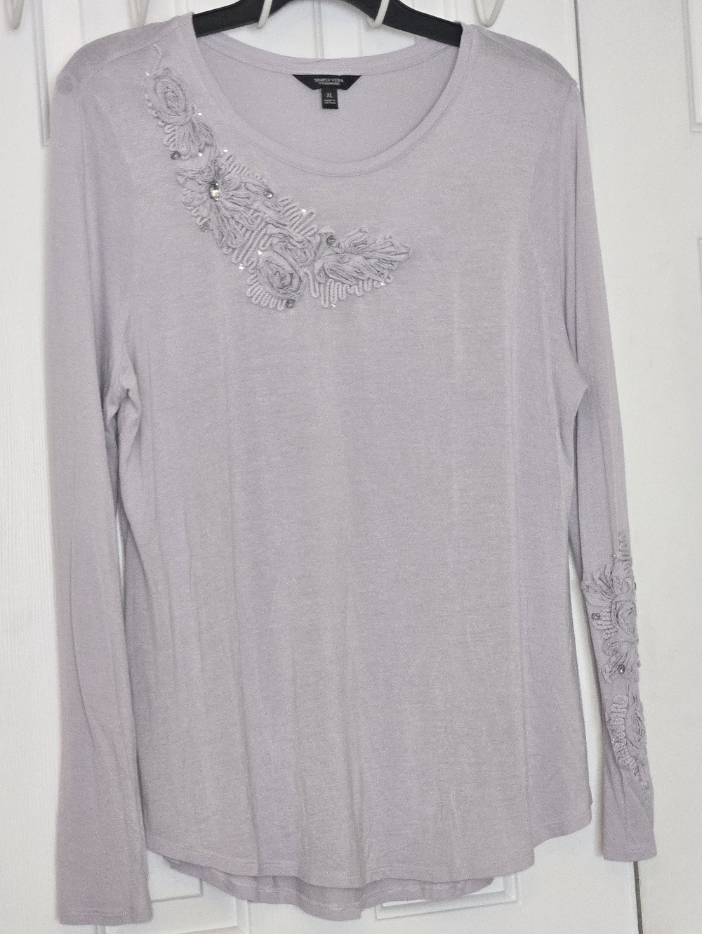 Simply Vera Verawang Floral Rhinestone Long-Sleeve Crewneck Top Size XL